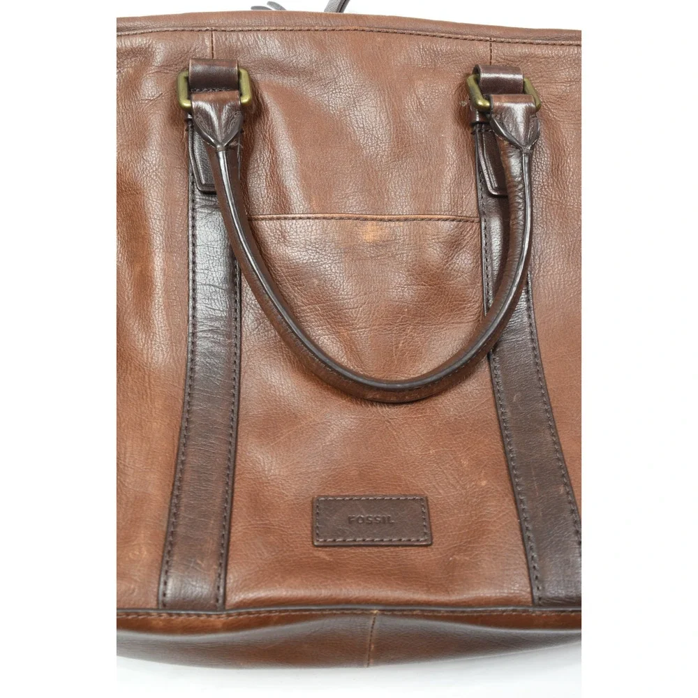 Fossil Evans Workbag Brown Leather Shoulder Strap Adjustable Commuter Travel